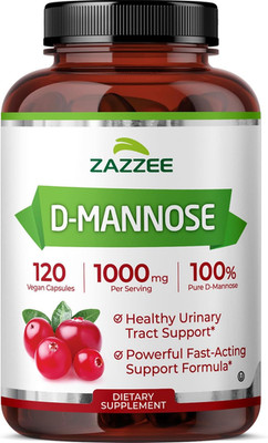 Zazzee D Mannose Capsules, Urinary Tract Support, 1000 Mg, 120 Count