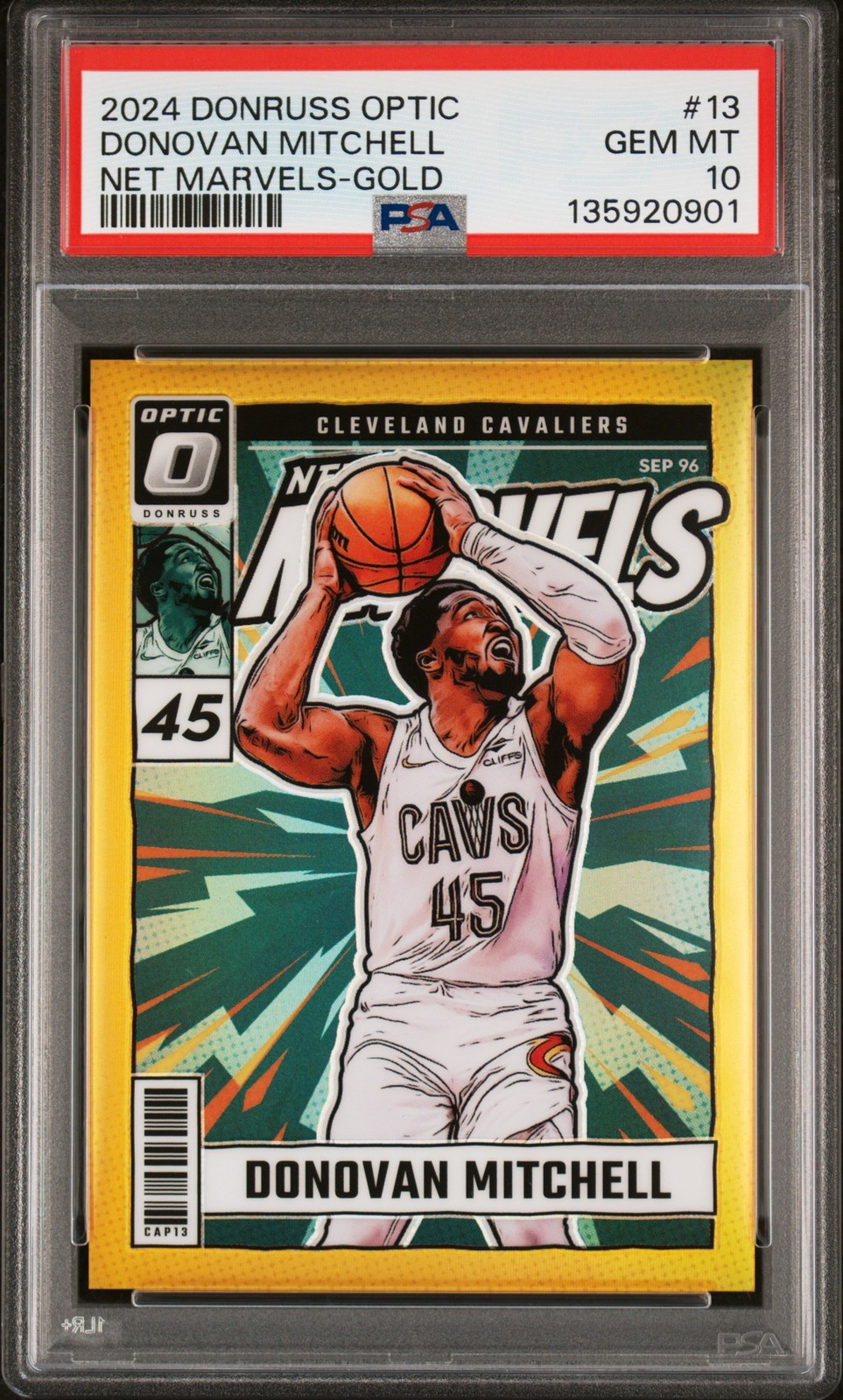 2024 PANINI DONRUSS OPTIC NET MARVELS GOLD #13 DONOVAN MITCHELL 1/10 PSA 10