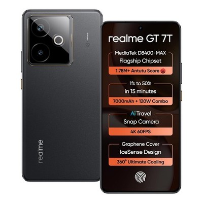 realme GT 7T 5G (Black,12GB+256GB) MediaTek D8400 MAX 6.8'' NFC Global Version.