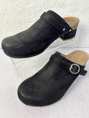 Dansko Marty Women's Clog 41 Black Milled Nubuck Leather Slide-On Shoes Western