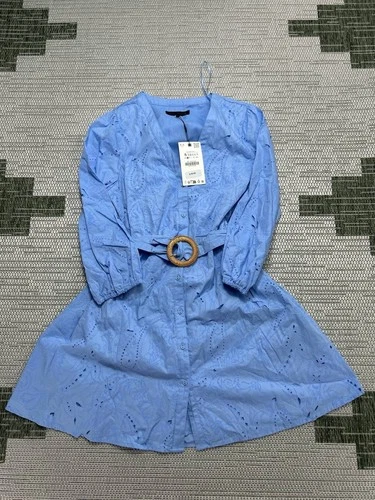 Zara Dress Womens Small Blue Belted Blouson New
