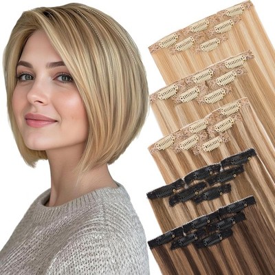 Clip In Real Remy Human Hair Extensions 6Pieces 6Clips Hair Pad Thicker Patches