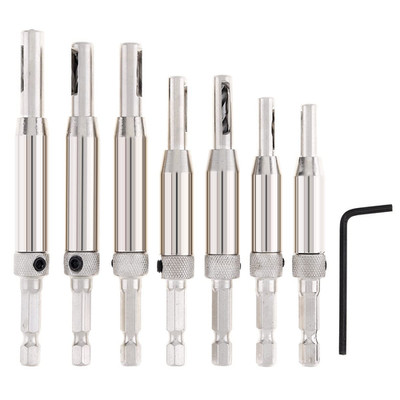 Chgimposs 7 Pcs Self-Centering Hinge Drill Bit Set, 1/4'' Hex Shank Centering Dri