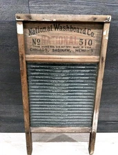Antique National Washboard Co 510 Glass Laundry Washboard Aged Weathered & Worn