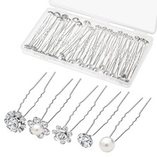 40 Pack Wedding Pearl Hair Pins for Bridal, Silver Pearl Rhinestone Hair Pins
