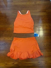 Land's End Papaya Orange Swim Skirt (8) & Tankini Top (10) Set NWT