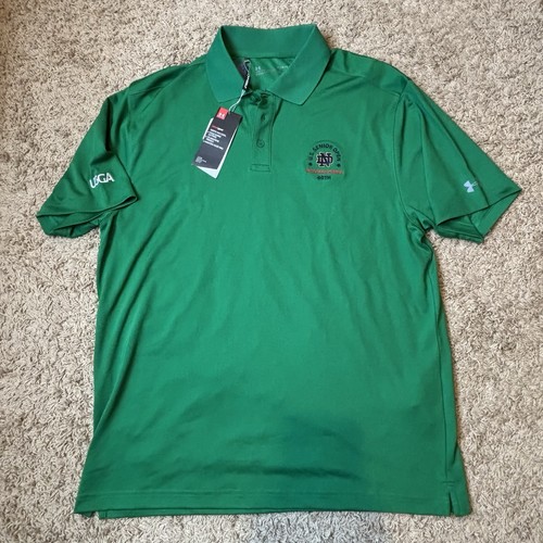 NWT Large Notre Dame Golf Polo Shirt Mens Under Armour Green Senior Open USGA