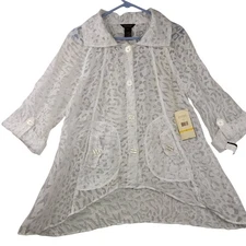 Multiples Sheer Button-Front Long Sleeve Jacket Animal Print White Size M New