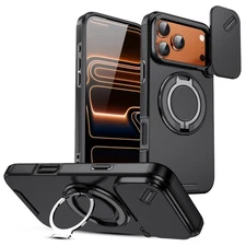 For iPhone 17 Pro Max Air 17 Magnetic Ring Stand Case Hard Cover Lens Protector