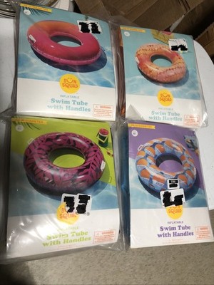 4=Sun Squad Inflatable Swim Tubes With Handles Floral=36'' Diameter
