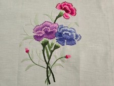 Set 3 centrini ricamati a mano su puro lino bellora ricamo punto pittura