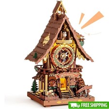 3D Wooden Puzzle Cuckoo Clock Interactive Sound Light Effects DIY Assembly Gift