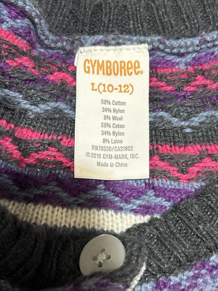 Gymboree Girls Large 10/12 Gray Cotton Wool Acrylic Fair Isle Cardigan Sweater - Image 3 of 4