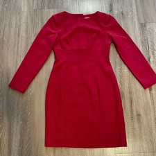 Ann Taylor Womens Dress 4 Red Crepe Long Sleeve Empire Waist Button Back Sheath