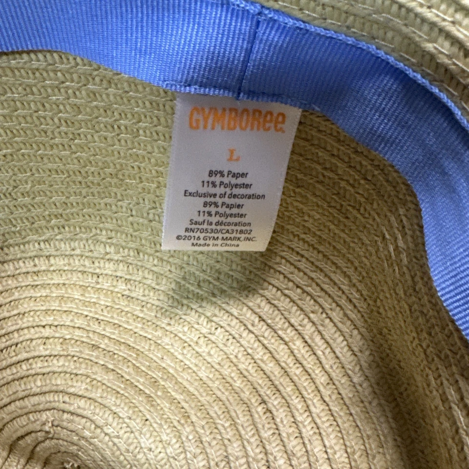Sombrero de paja grande azul con lazo a lunares Gymboree para niñas Foto 3 de 4