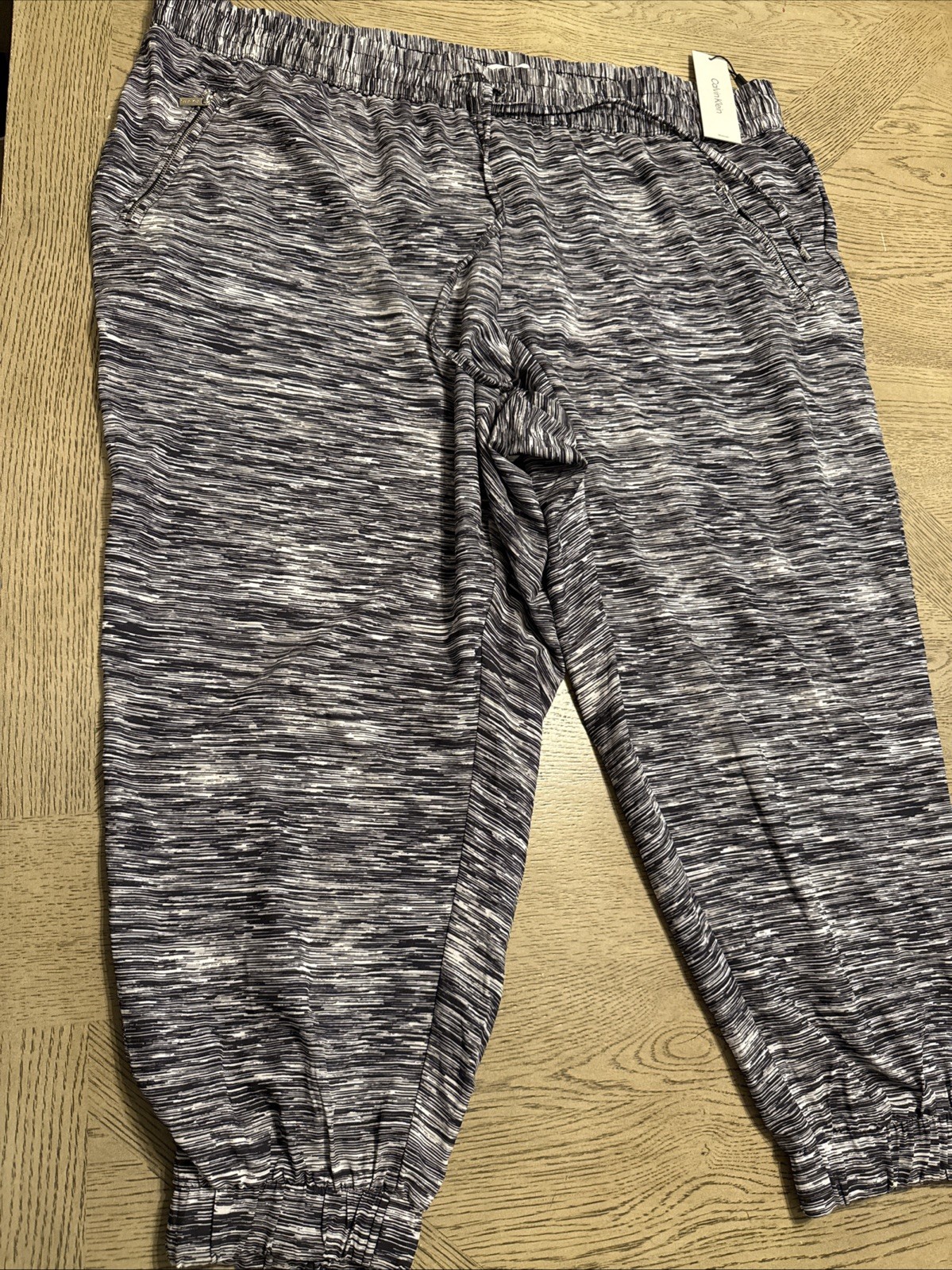 Calvin Klein Jogger Sweats Women's 3X Blue w/White Splatter Pull On Drawstring thumbnail 3