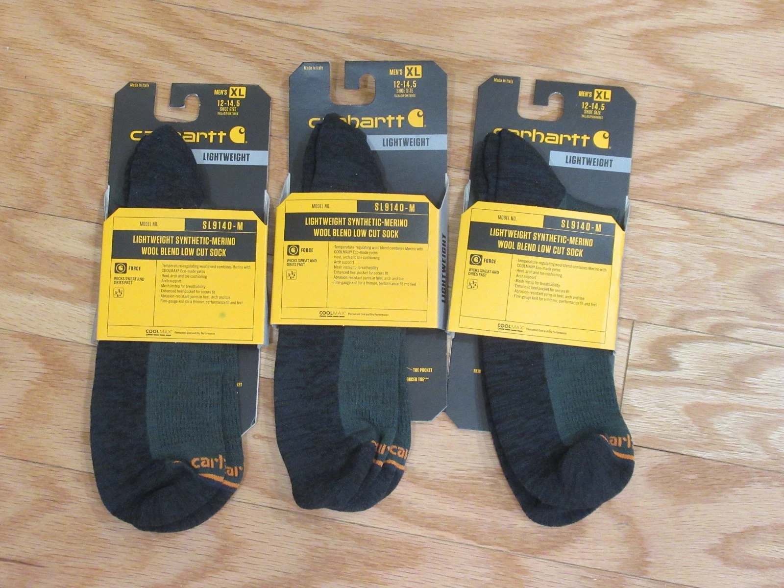 Carhartt Mens Lightweight Synthetic Merino Wool Blend Low Cut Socks XL ~3 PAIRS~