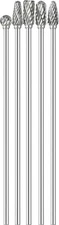 5Pcs Long Carbide Burr Set 1/8" Shank Total L 4.4" Small, Silver Grey 
