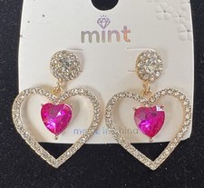 Beautiful Dangle Heart Earrings With Hot Pink Stone