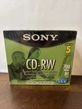 New! Sony CD - RW 5 Pack Blank Discs 700MB 80Min Rewritable 5CDRW700L