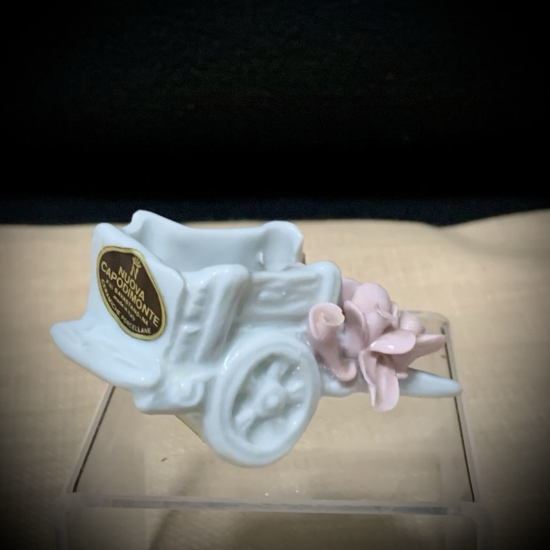 Vintage Nuova Capodimonte Fine Porcelain Minature Wheel Barrow