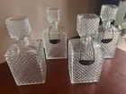 Vintage 1950s/60s Glass Decanter Set of 4 Federal Law Forbids w/ Metal Tags MCM