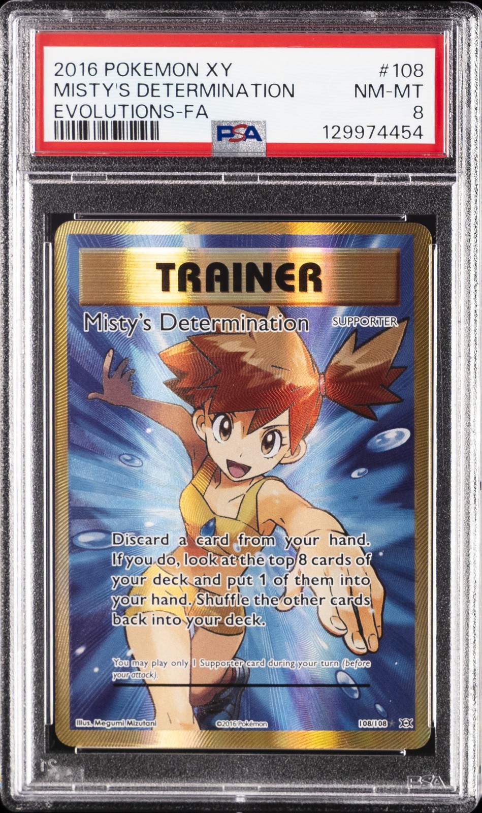 2016 POKEMON XY EVOLUTIONS #108 FULL ART/MISTY'S DETERMINATION PSA 8
