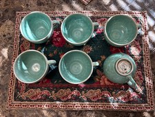 1 JARS FRANCE TOURRON JADE Coffee Cups Ceramic Turquoise Teal Green