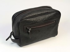 GUCCI Authentic Toiletry Bag Brown GG Logo Leather