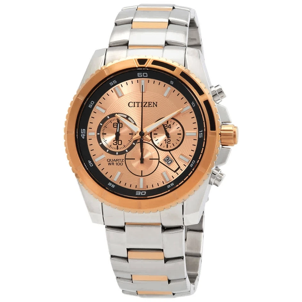 Reloj para hombre Citizen cronógrafo cuarzo esfera oro rosa AN8204-59X