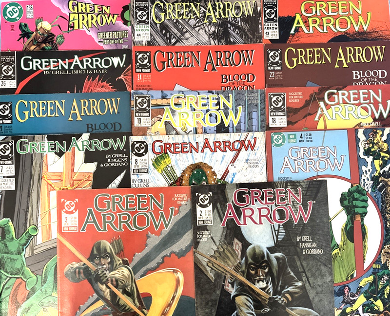 GREEN ARROW. NUMBER'S 2-4 8 17-19 21-22 24 26 43-44 & 136. (14 ISSUE LOT).