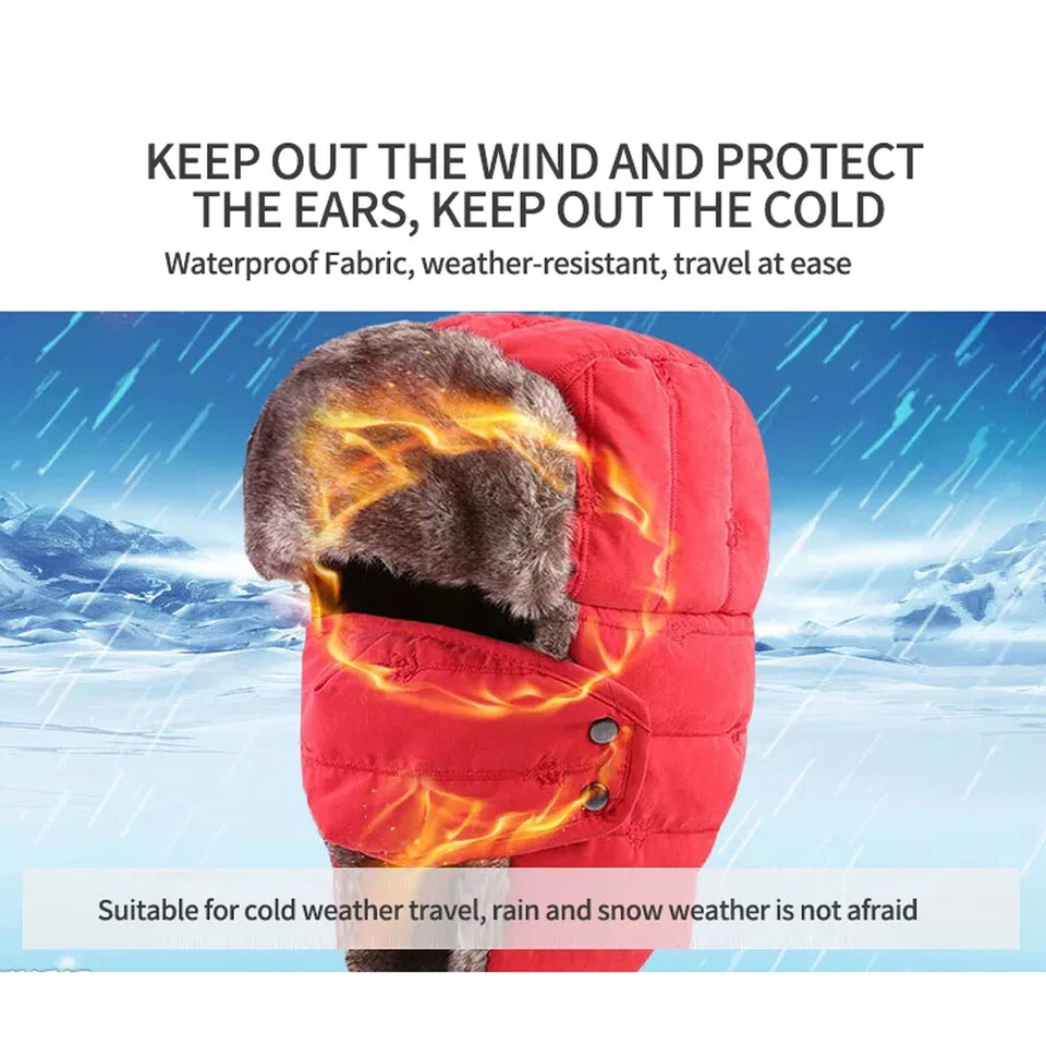 Sombrero de lana de invierno con solapa para oreja a prueba de viento Máscara de esquí Gorra Sombrero para hombres Mujeres Clima frío Foto 3 de 4