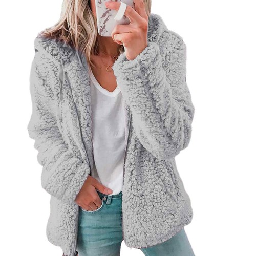 Coat Fluffy Fleece Bear Womens Jacket Outwear Zip Hoodies Ladies Hooded Teddy Up - Picture 16 of 19