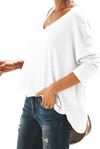 iGENJUN Women's Casual V-Neck Off-Shoulder Batwing Sleeve Pullover Sweater Tops - Picture 4 of 94