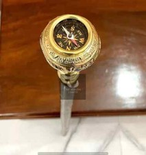 Brass Compass Head Handle With Wooden Vintage Walking Stick Handmade Cane Gift