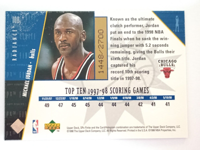 超特価SALE開催! 1998-99 SPx Finite Radiance #100 Michael Jordan Star Power Upper Deck