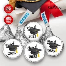 Class of 2025  Black Graduation Party Favor Kisses Stickers Labels SET of 216