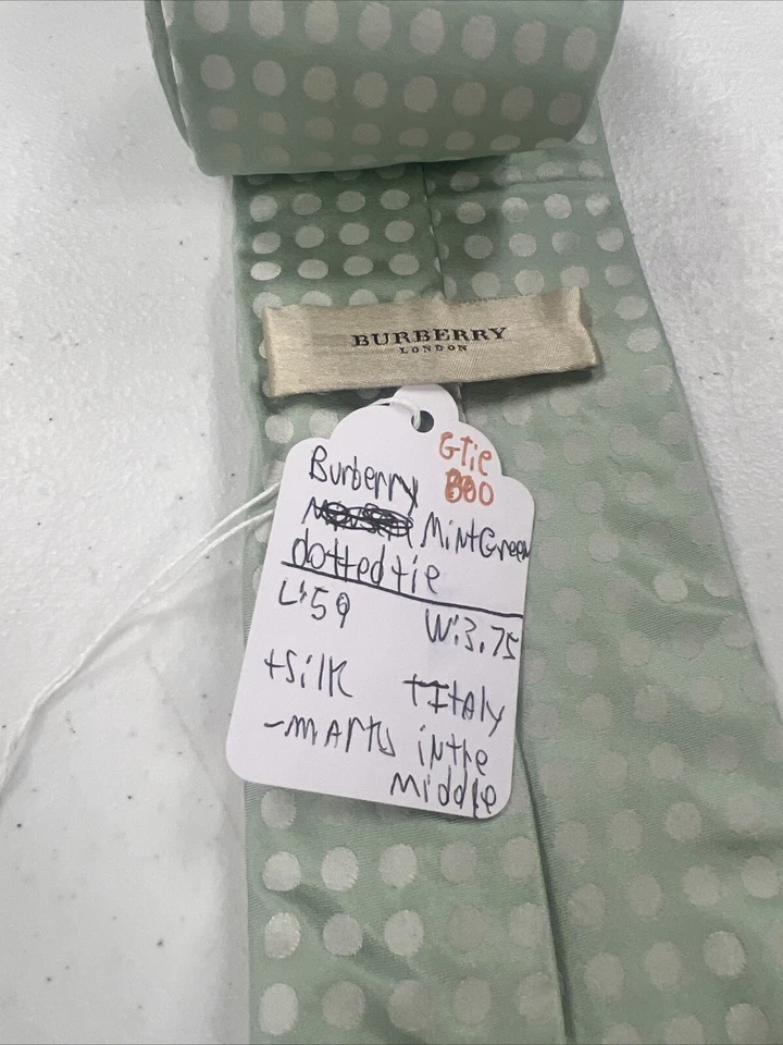 Corbata para hombre Burberry verde menta punteada seda $295 Foto 4 de 4
