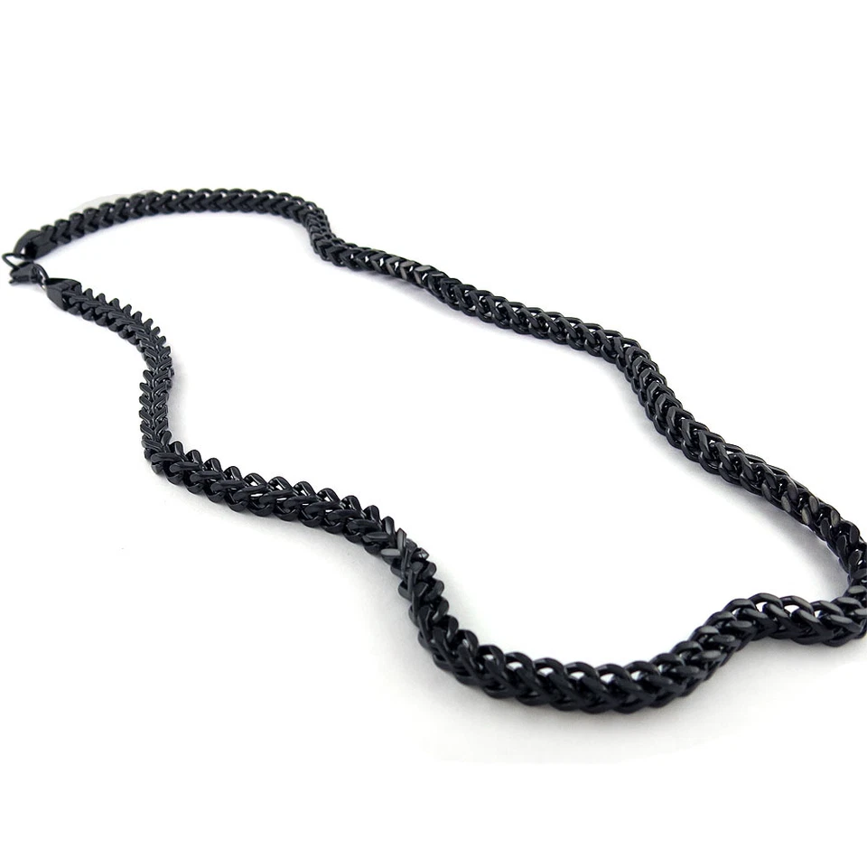 Collar de cadena cuadrada cola de zorro negro 6 mm 30" de acero inoxidable para hombre Foto 3 de 4