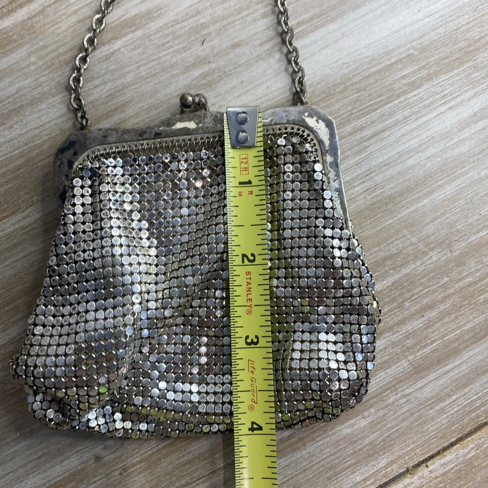 Винтажный Whiting и Davis 4 x 4 металлический сетки монета сумочки застежки сумка Серебряный вечер - Изображение 2 из 4