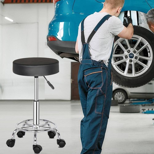 Husky Black Padded Swivel Work Shop Seat / Garage Stool – Durable Steel Frame