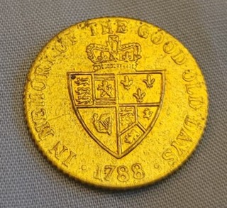 Moneda Antigua 1788 Lustre de Oro Inglés Familia Real Casa de la Moneda Ficha de Juego Antigua Desconocida