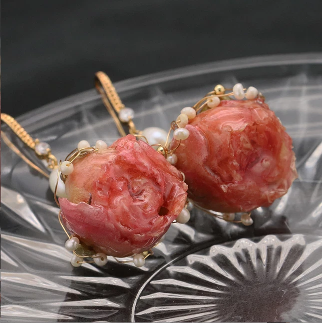 Pendientes de perlas naturales de agua dulce barroco bohemio gota de flores reales plata 925 Foto 3 de 4