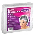50 Pcs White Disposable Shower Caps Waterproof Material, Plastic Hair Cover