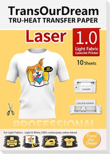 Transourdream Tru-Transfer Paper for Laser Printer 10 Sheets A4 Iron on for Heat