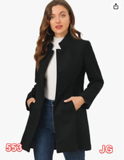 Allegra K Women's Winter Overcoat Mid-thigh Stand Collar Single Breasted Long, L