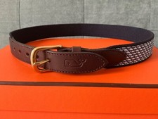 Vineyard Vines Boy  s 26  Blue Whales Ribbon Cotton Webbing Brass  Leather Belt