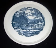 Vintage Royal China Blue Currier & Ives HOSTESS Cake Plate 10 1/2" USA