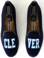 SO CUTE! Women's $575 Stubbs & Wootton Blue "CLEVER" Slippers Loafers Shoes 8