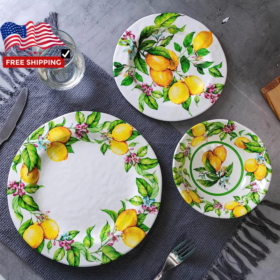 Набор столовой посуды из 12 предметов с лимоном меламином сервировка для 4 тарелок для помещений и улицы - Изображение 4 из 4